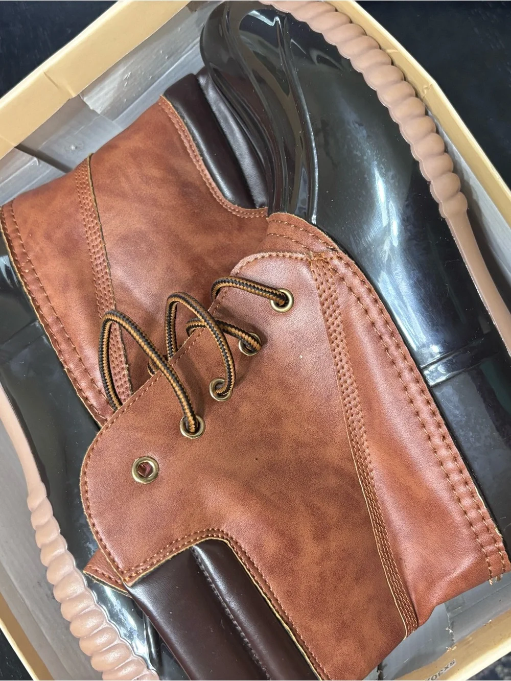 Yoki Brown and Dark Brown Waterproof Duck Boots